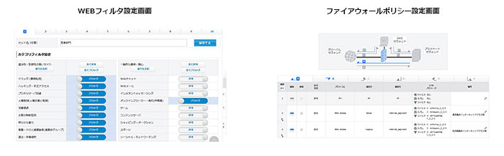 Webフィルタ設定画面 ファイアウォールポリシー設定画面