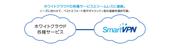 ホワイトクラウドの各種サービスとシームレスに接続。ニーズに合わせて、ベストエフォート型やギャランティ型の接続を選択可能。