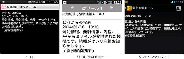 国民保護に関する情報 メール例