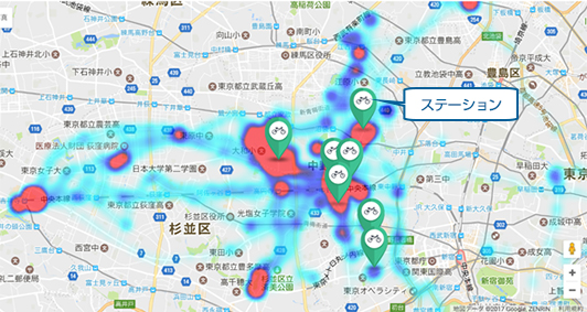 「スマートロック」から集積できる移動データのヒートマップイメージ