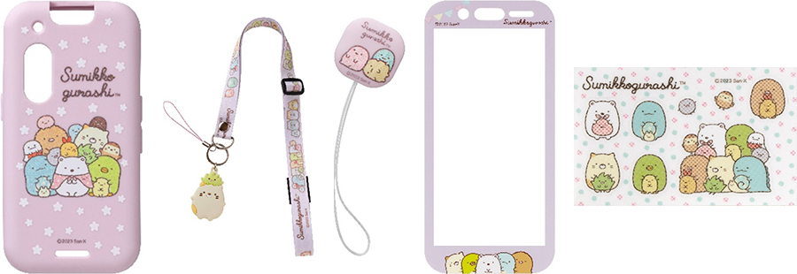 (左から)本体ケース/ネックストラップ/ブザーストラップカバー/画面保護フィルム/デコレーションシール