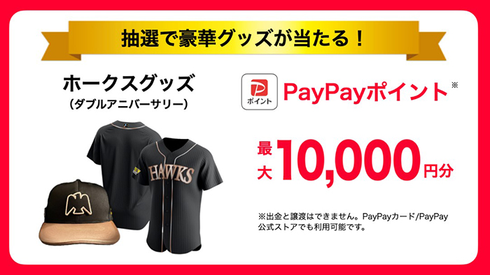 集めたポイント数に応じて、ホークスグッズやPayPayポイントが当たる
