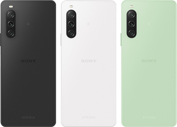 Xperia 10 V(ソニー製)(左から)ブラック、ホワイト、セージグリーン