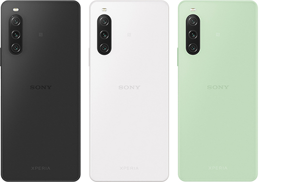 Xperia 10 V(ソニー製)(左から)ブラック、ホワイト、セージグリーン