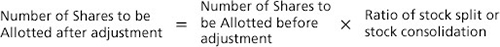 Number of Shares to be Allotted after adjustment = Number of Shares to be Allotted before adjustment × Ratio of stock split or stock consolidation