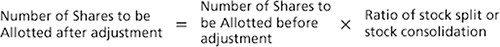 Number of Shares to be Allotted after adjustment = Number of Shares to be Allotted before adjustment × Ratio of stock split or stock consolidation