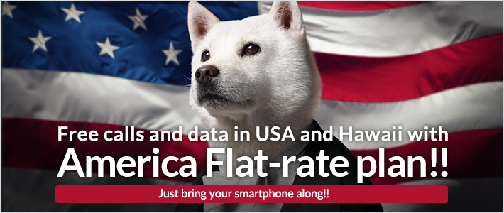 Free calls and data in USA and Hawaii with America Flat-rate plan!! Just bring your smartphone along!!