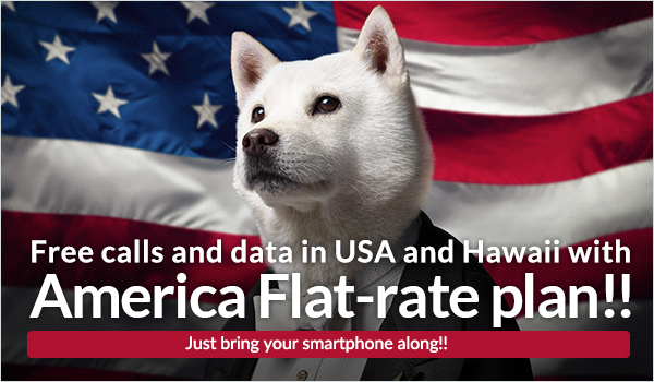 Free calls and data in USA and Hawaii with America Flat-rate plan!! Just bring your smartphone along!!