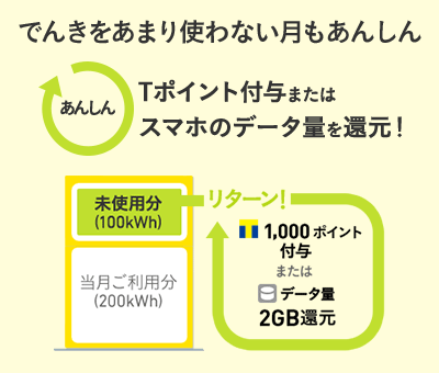 でんきをあまり使わない月もあんしん Tポイント付与またはスマホのデータ量を還元!