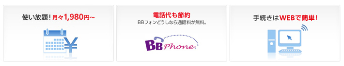 使い放題！月々1,980円～ 電話代も節約 BBフォンどうしなら通話料が無料。 手続きはWEBで簡単！
