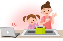 ママは料理をしながらパソコンでテレビ鑑賞！