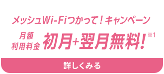 メッシュWi-Fiつかって！キャンペーン月額利用料金初月＋翌月無料！※1詳しくみる