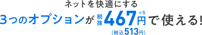 ネットを快適にする３つのオプションが税抜467円※5（税込513円）で使える！
