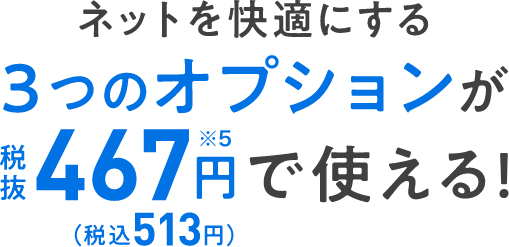 ネットを快適にする３つのオプションが税抜467円※5（税込513円）で使える！