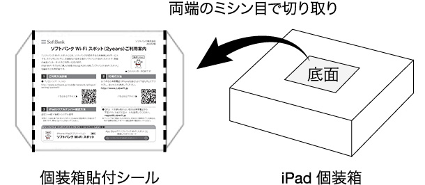 両端のミシン目で切り取り 底面 個装箱貼付シール iPad 個装箱
