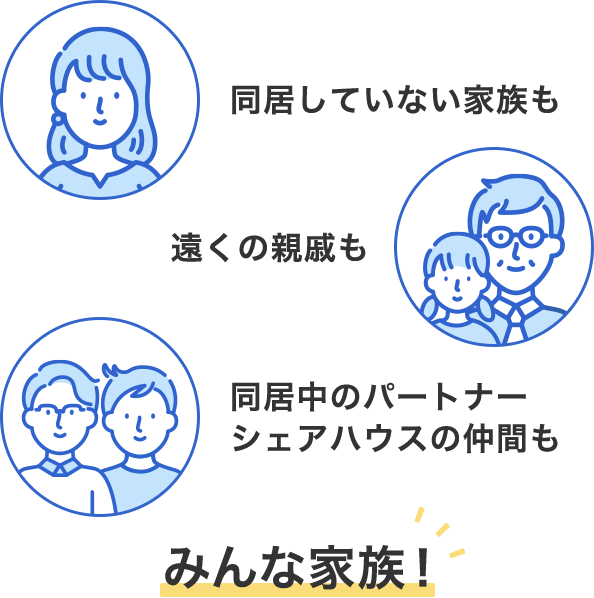 同居していない家族も 遠くの親戚も 同居中のパートナーシェアハウスの仲間もみんな家族!