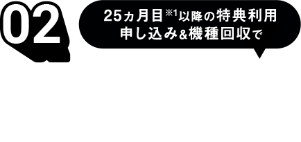 02　25ヵ月目※1以降の特典利用申し込み＆機種回収で最大24回分の機種代金※2がお支払い不要！