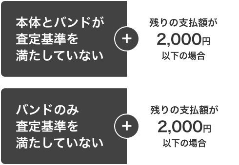 本体とバンドが査定基準を満たしていない＋残債務が2,000円以下の場合 またはバンドのみ査定基準を満たしていない＋残債務が2,000円以下の場合
