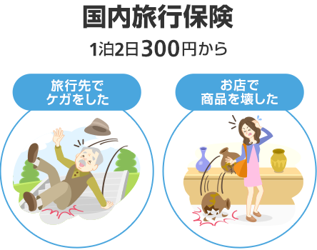 国内旅行保険 1泊2日300円から 旅行先でケガをした お店で商品を壊した
