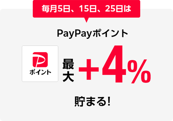 毎月5日、15日、25日は最大+4% PayPayポイント貯まる!