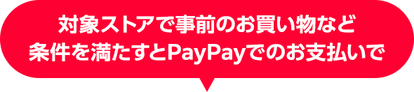 対象ストアで事前のお買い物など条件をみたすとPayPayのお支払いで