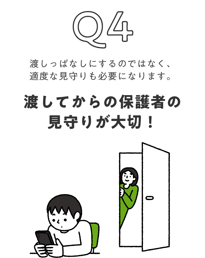 Q4 渡しっぱなしにするのではなく、適度な見守りも必要になります。渡してからの保護者の見守りが大切！