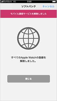 モバイル通信サービス解除画面が表示（手続き完了）