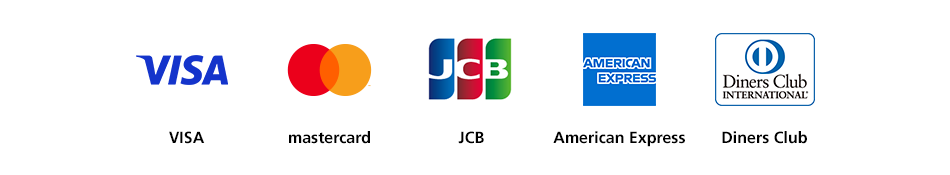 VISA, Mastercard, JCB, American Express, Diners Club