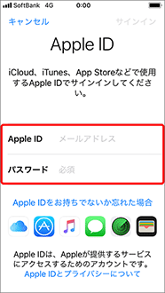 Apple ID、パスワードを入力します。
