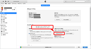 「概要」の「今すぐバックアップ」をクリック