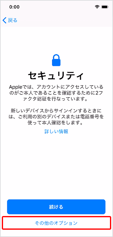 「セキュリティ」にある「その他のオプション」をタップ
