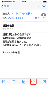 転送するメールを開き、（アイコン画像）を押します。