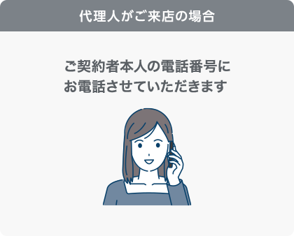 代理人がご来店の場合ご契約者本人の電話番号にお電話させていただきます